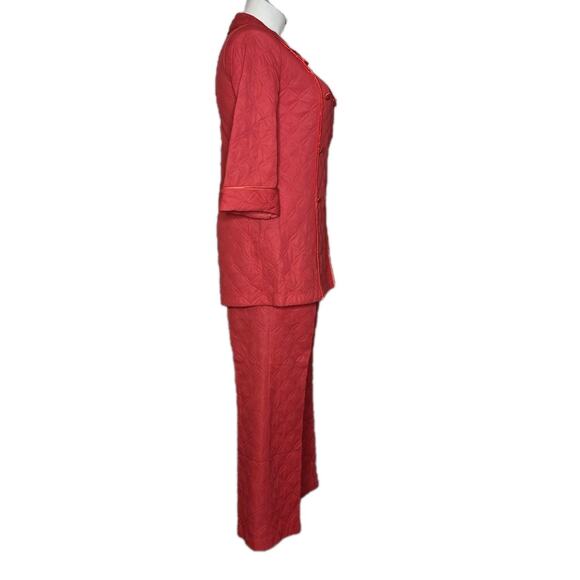 VTG 60s 70s Quilted Coral Lounge Set Pantsuit Hostess Coat Mod, sz Large - Picture 3 of 10